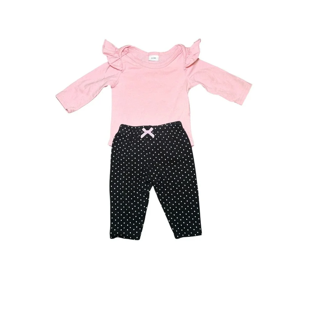 Baby Girl Outfit Lot 6 Pc 0-3M 3-6M Bodysuit Leggings Set Pink Floral‎ Polka
